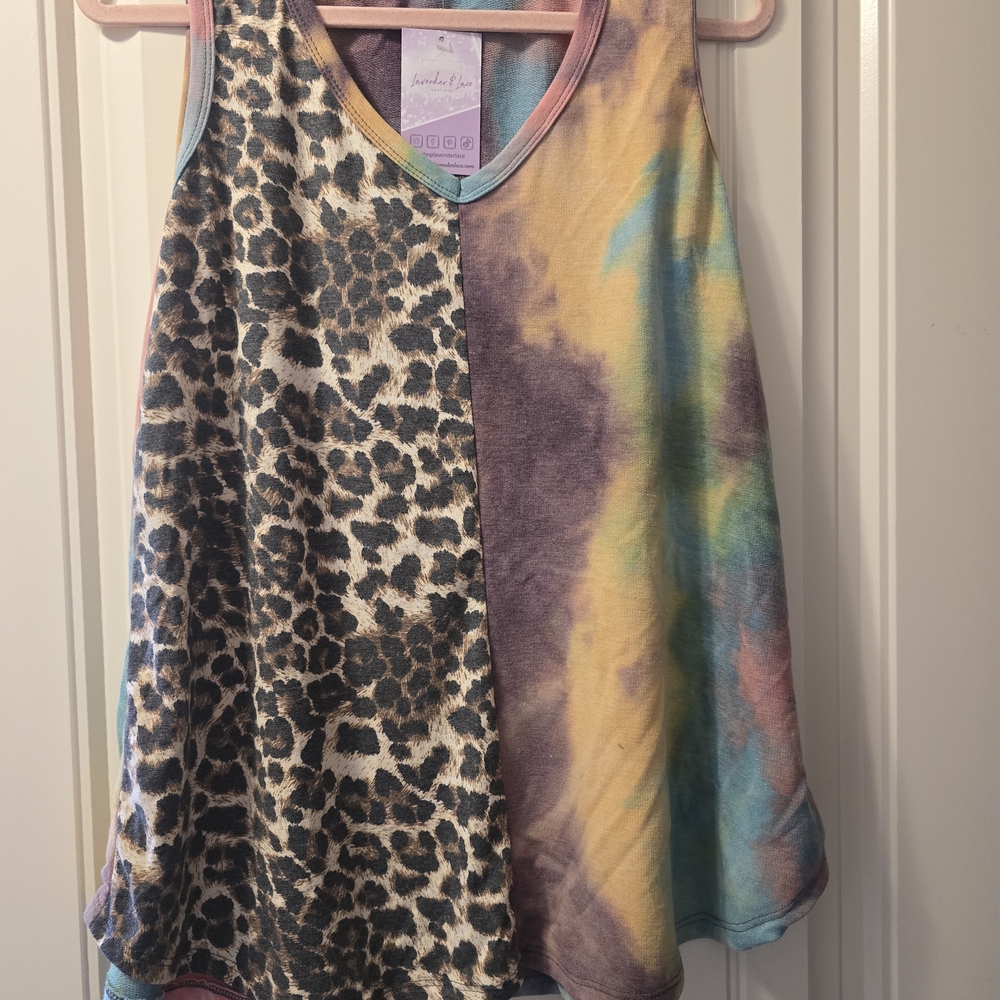 Leopard and Tie-Dye Sleeveless Top